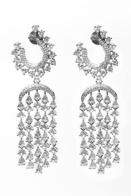 Buy_Our Purple Studio_White Crystals, Faux Diamonds Stone Embellished Chandbali Drop Earrings _Online_at_Aza_Fashions