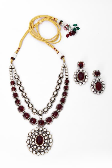Our Purple Studio Stone Studded Two-Layered Necklace & Earring Set 
