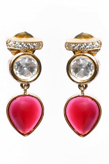 Our Purple Studio_Gold Plated Stones Kundan And Red Embellished Necklace Set _Online_at_Aza_Fashions