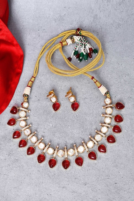 Our Purple Studio Kundan & Red Stone Embellished Necklace Set 