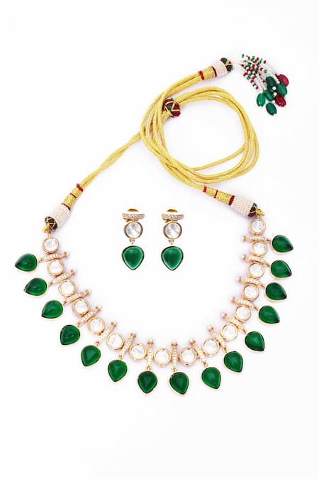 Our Purple Studio Gold Plated Gemstones, Kundan And Green Necklace Set at Aza Fashions Our Purple Studio_Gold Plated Gemstones, Kundan And Green Necklace Set _at_Aza_Fashions