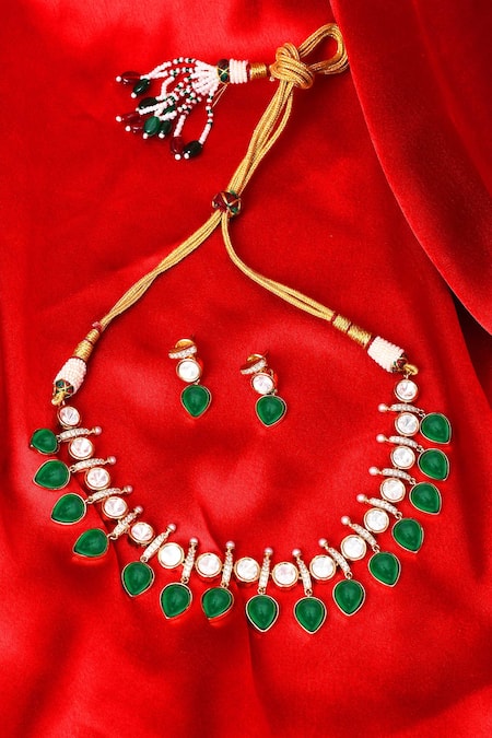 Our Purple Studio Kundan & Green Stone Necklace Set 
