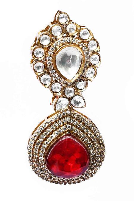 Buy_Our Purple Studio_Red Stones Kundan And Drop Earrings _Online_at_Aza_Fashions