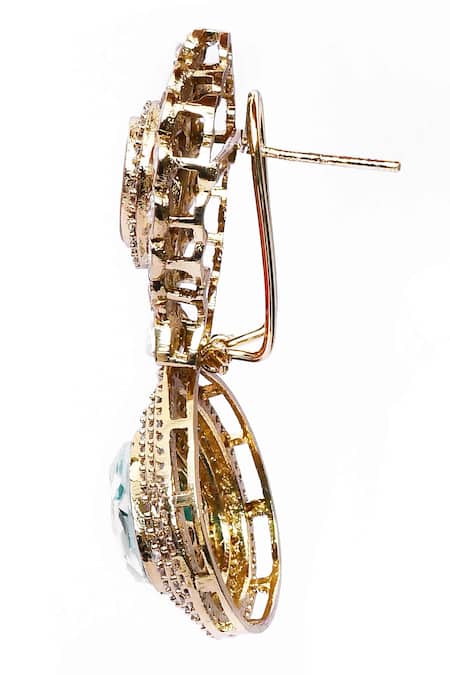 Our Purple Studio_Green Stones, Crystals Kundan And Drop Earrings _Online_at_Aza_Fashions