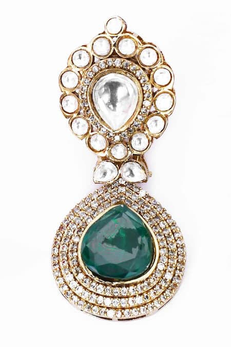 Shop_Our Purple Studio_Green Stones, Crystals Kundan And Drop Earrings _Online_at_Aza_Fashions