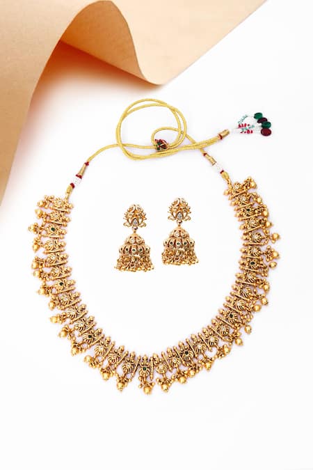 Our Purple Studio Temple Design Necklace & Jhumka Earrings Set 