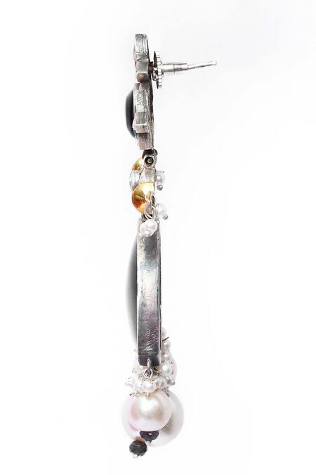 Our Purple Studio_Black Pearls, Stones And Embellished Drop Earrings _Online_at_Aza_Fashions