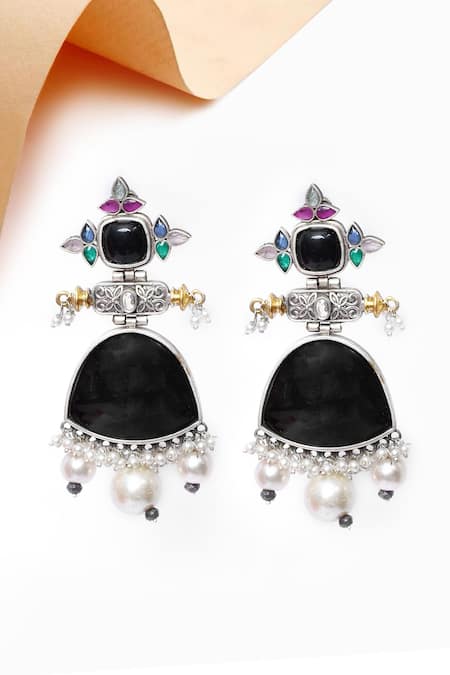 Our Purple Studio Stone & Pearl Embellished Drop Earrings 