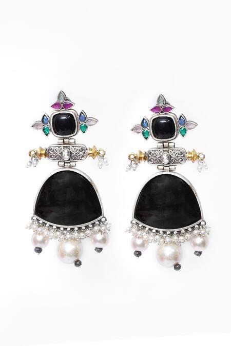 Buy_Our Purple Studio_Black Pearls, Stones And Embellished Drop Earrings _Online_at_Aza_Fashions