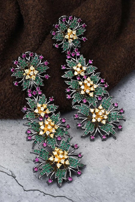 Our Purple Studio Floral & Leaf Embellished Drop Earrings 