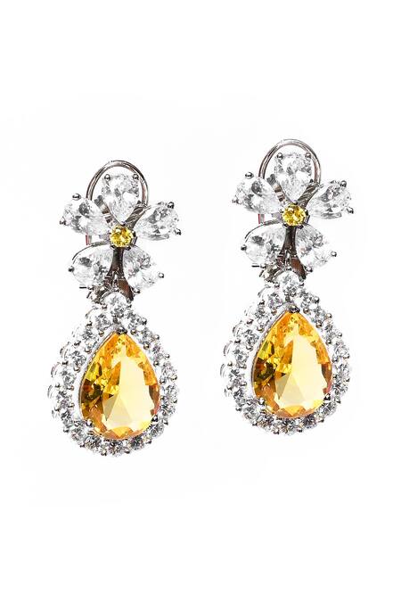 Our Purple Studio_White Crystals, Stones Floral And Teardrop Drop Earrings _Online_at_Aza_Fashions