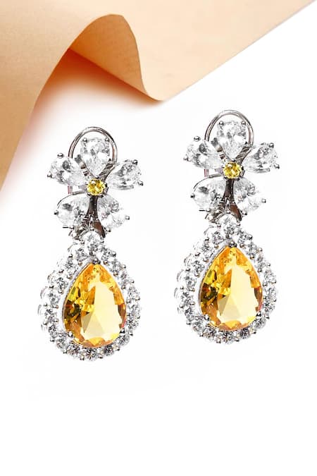 Our Purple Studio Floral & Teardrop Stone Drop Earrings 