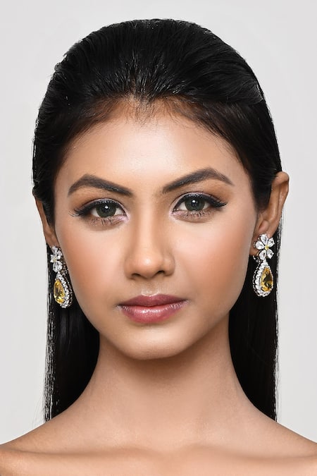 Buy_Our Purple Studio_White Crystals, Stones Floral And Teardrop Drop Earrings _Online_at_Aza_Fashions