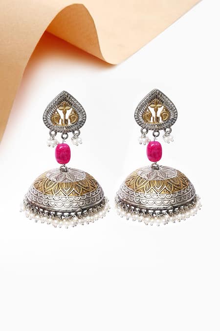 Our Purple Studio Pearl Drops Oxidized Jhumka Earrings 