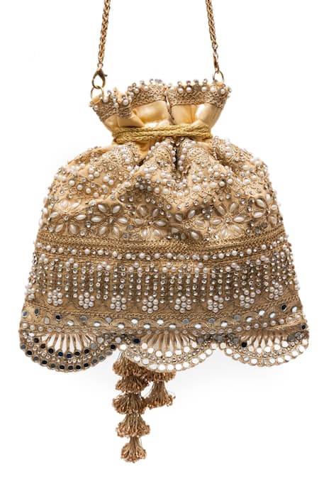 SG Collection By Sonia Gulrajani Soraya Pearl & Mirror Embellished Potli Bag 
