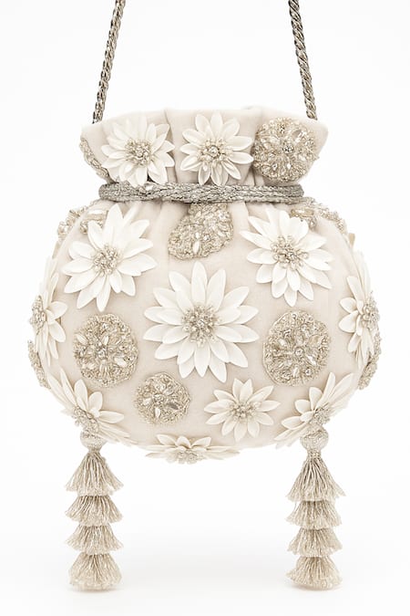 SG Collection By Sonia Gulrajani Celeste Floral Pearl & Sequin Embroidered Potli Bag 