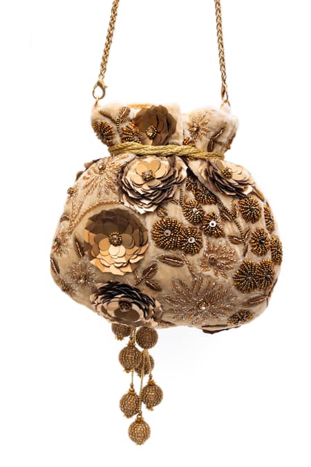 SG Collection By Sonia Gulrajani Anora Velvet Floral Sequin & Bead Embroidered Potli 