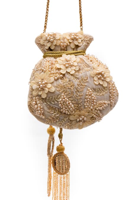 SG Collection By Sonia Gulrajani Layali Velvet Floral Embellished Potli Bag 