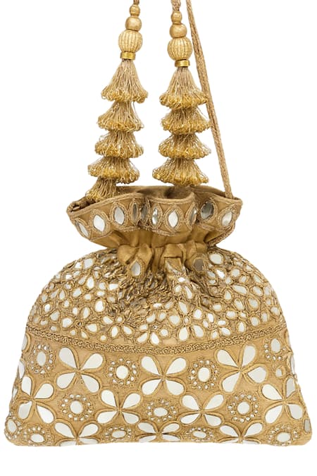 SG Collection By Sonia Gulrajani Noor Mirrorwork Floral Embroidered Potli Bag 