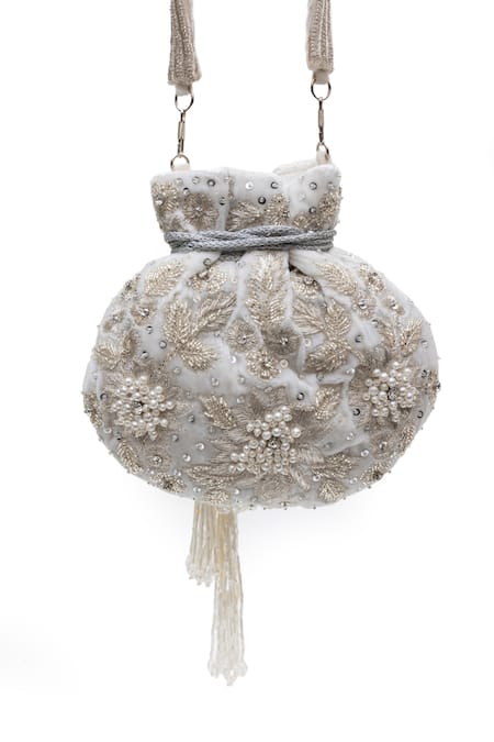 SG Collection By Sonia Gulrajani Elara Velvet Floral Pearl & Sequin Embroidered Potli 
