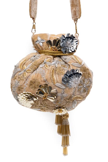SG Collection By Sonia Gulrajani Hadiya Velvet Bead & Sequin Embellished Potli Bag 