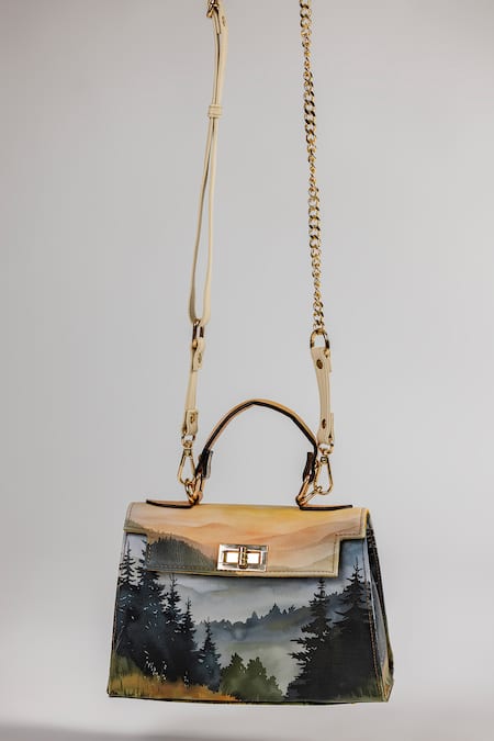 The Garnish Company Fiesole Landscape Sunset Print Leather Tote Bag 