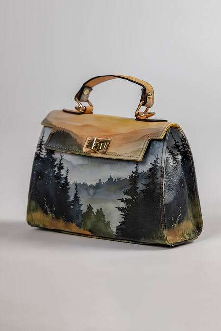 The Garnish Company_Orange Fiesole Landscape Sunset Print Leather Tote Bag _Online_at_Aza_Fashions