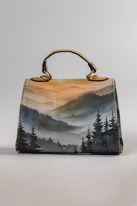 The Garnish Company Fiesole Landscape Sunset Print Leather Tote Bag 