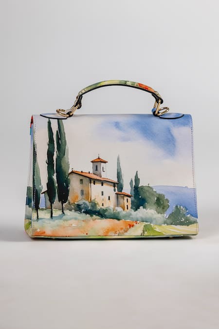 The Garnish Company Vinci Chateau Print Leather Tote Bag with Sling 