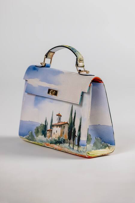 The Garnish Company_Blue Vinci Chateau Print Leather Tote Bag With Sling _Online_at_Aza_Fashions