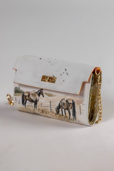 The Garnish Company_White Signa Horse Print Wallet Sling Bag _Online_at_Aza_Fashions
