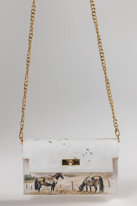 Buy_The Garnish Company_White Signa Horse Print Wallet Sling Bag _Online_at_Aza_Fashions