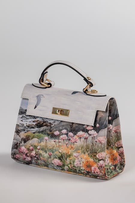 The Garnish Company_Multi Color Montaione Seascape Seagulls Print Leather Tote Bag _Online_at_Aza_Fashions