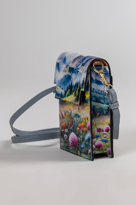 The Garnish Company_Blue Empoli Floral Mountain Printed Phone Sling Bag _Online_at_Aza_Fashions