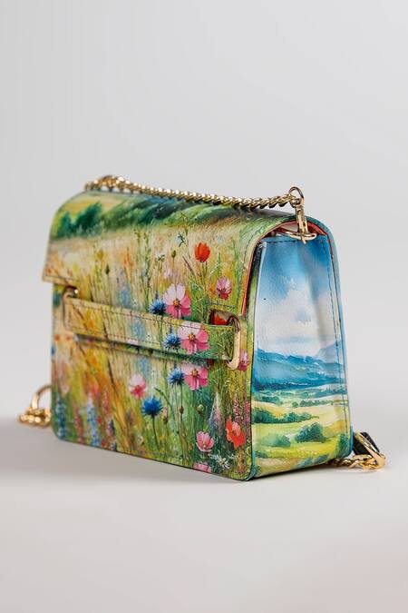 Buy_The Garnish Company_Multi Color Chianti Floral Fields Print Leather Sling Bag _Online_at_Aza_Fashions