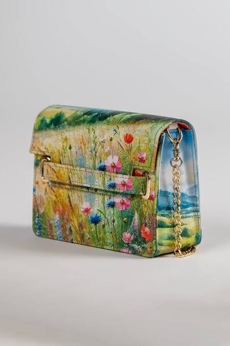Shop_The Garnish Company_Multi Color Chianti Floral Fields Print Leather Sling Bag _Online_at_Aza_Fashions