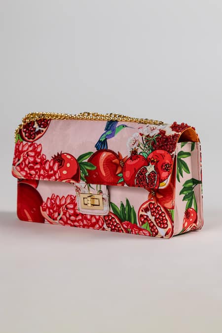 The Garnish Company Anara Pomegranate Print Turn Lock Chain Bag 