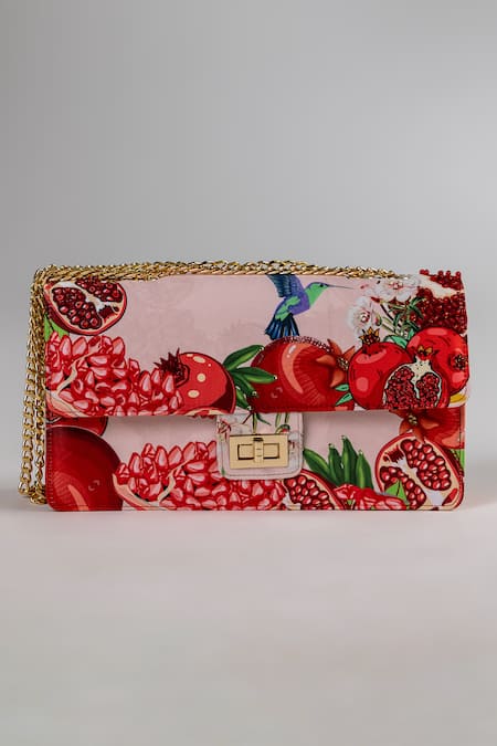 Buy_The Garnish Company_Pink Anara Pomegranate Print Turn Lock Chain Bag _Online_at_Aza_Fashions