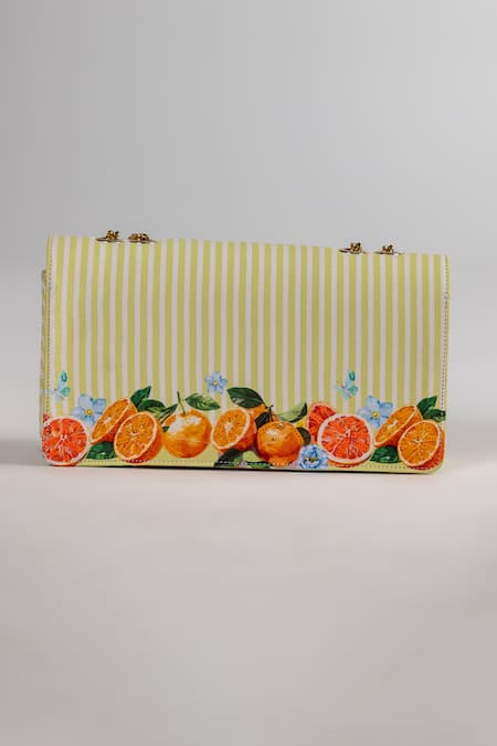The Garnish Company Clementine Oranges & Stripe Print Turn Lock Chain Bag 