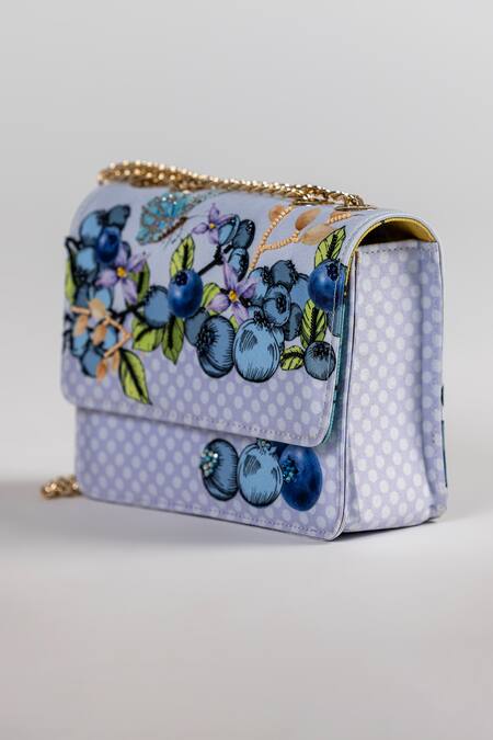 The Garnish Company_Blue Berry Print And Polka Dot Chain Sling Bag _Online_at_Aza_Fashions