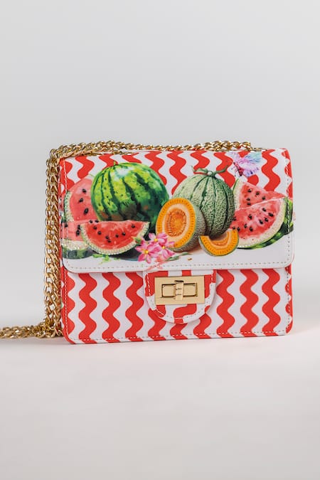 The Garnish Company Peri Watermelon Print & Zigzag Chain Sling Bag 