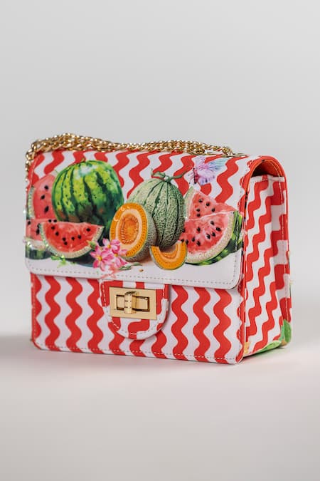 The Garnish Company_Multi Color Peri Watermelon Print And Zigzag Chain Sling Bag _Online_at_Aza_Fashions