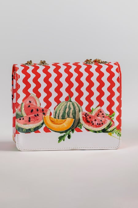The Garnish Company Peri Watermelon Print & Zigzag Chain Sling Bag 