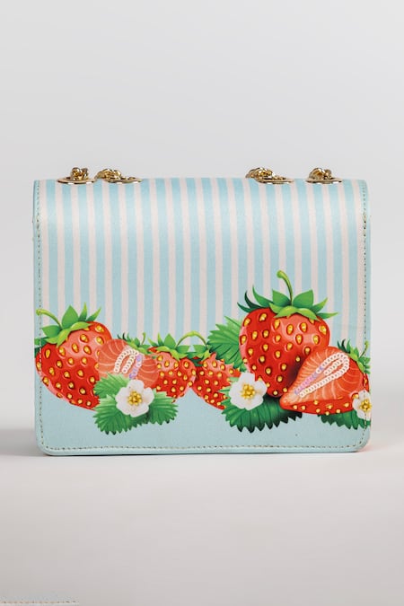 The Garnish Company Fraise Strawberry Print & Striped Chain Sling Bag 