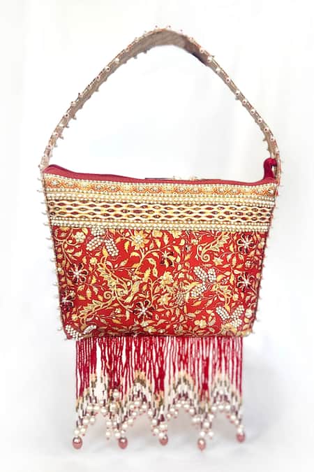 The Garnish Company Mayuri Brocade Print Fold Potli Bag with Tassels 