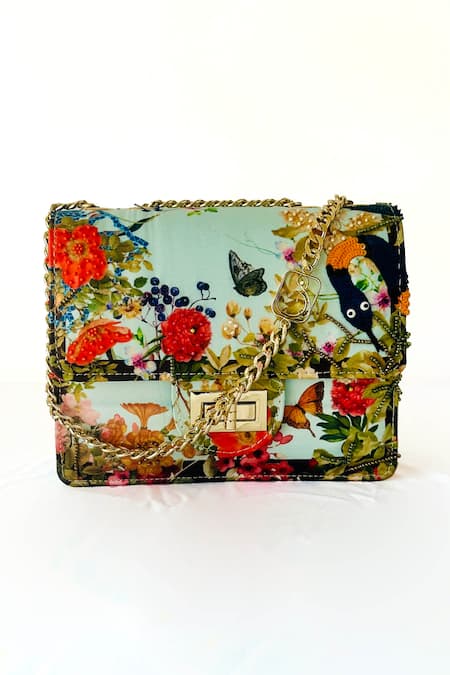 The Garnish Company Floral Border Snake & Bug Print Turn Lock Bag 
