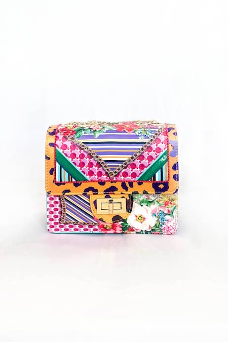 The Garnish Company Scarf Print Floral Turn Lock Bag 