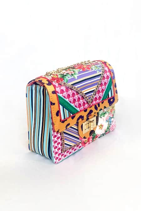 The Garnish Company_Orange Chains Scarf Print Floral Turn Lock Bag _Online_at_Aza_Fashions