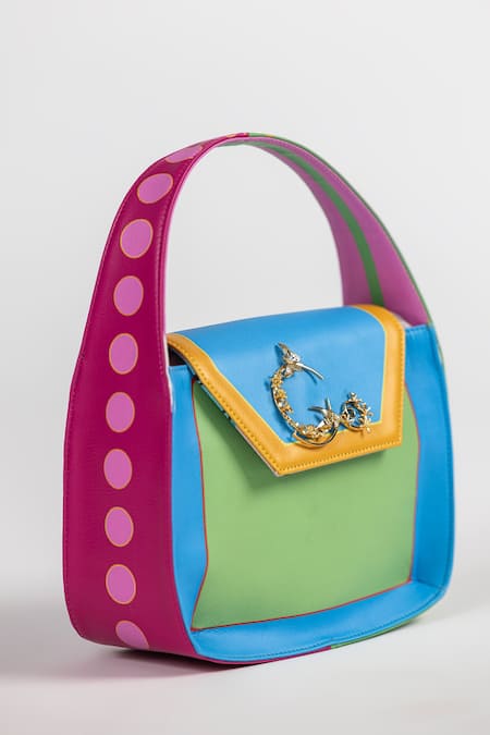 The Garnish Company_Multi Color Metallic Thread Cube Block Square Bag With Logo _Online_at_Aza_Fashions