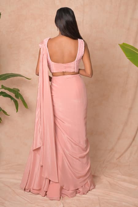 Vridhi Somaani Sylvie Pre-Draped Saree With Ruched Blouse 